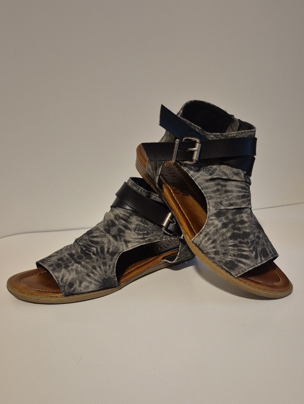 Blow Fish Malibu Black and Gray Patterned Ankle-Strap Open-Toe Sandals